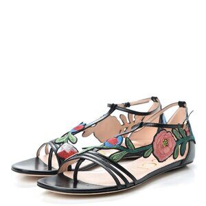 NWB Gucci Nappa Ophelia Flower Ankle T-Strap Flats Thong Sandals 475080
